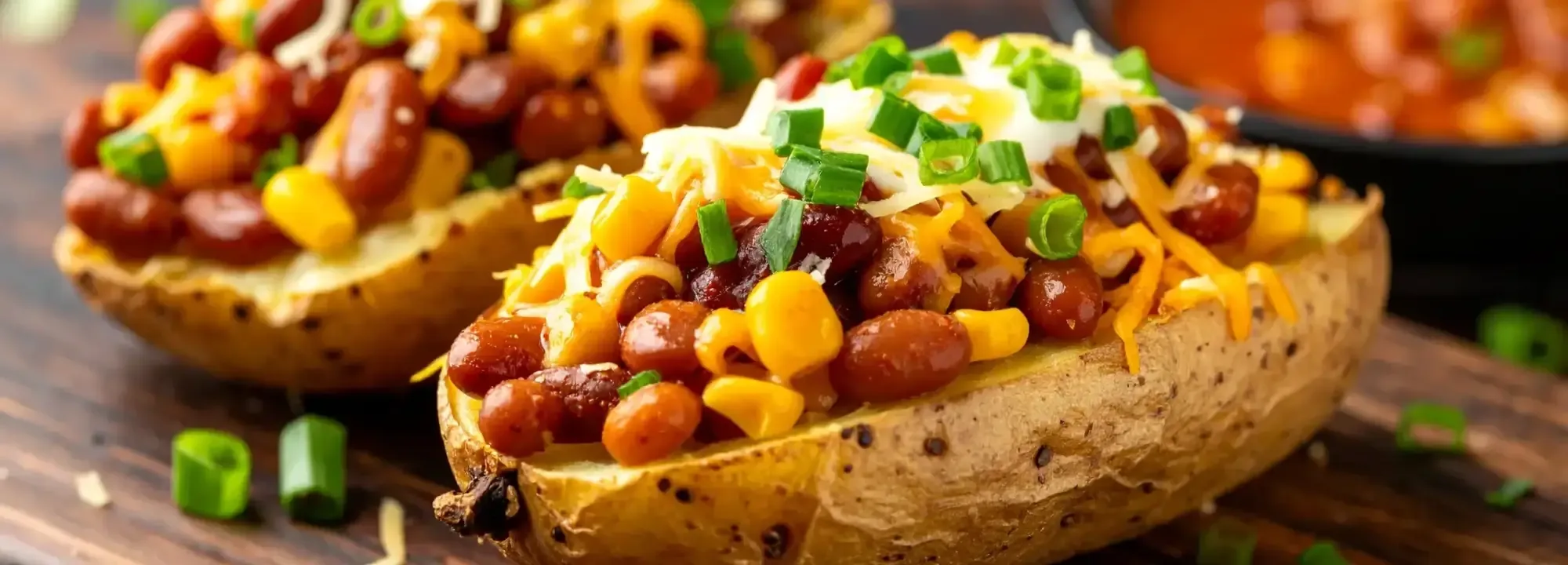 Cheesy baked potato boats with beans & corn
